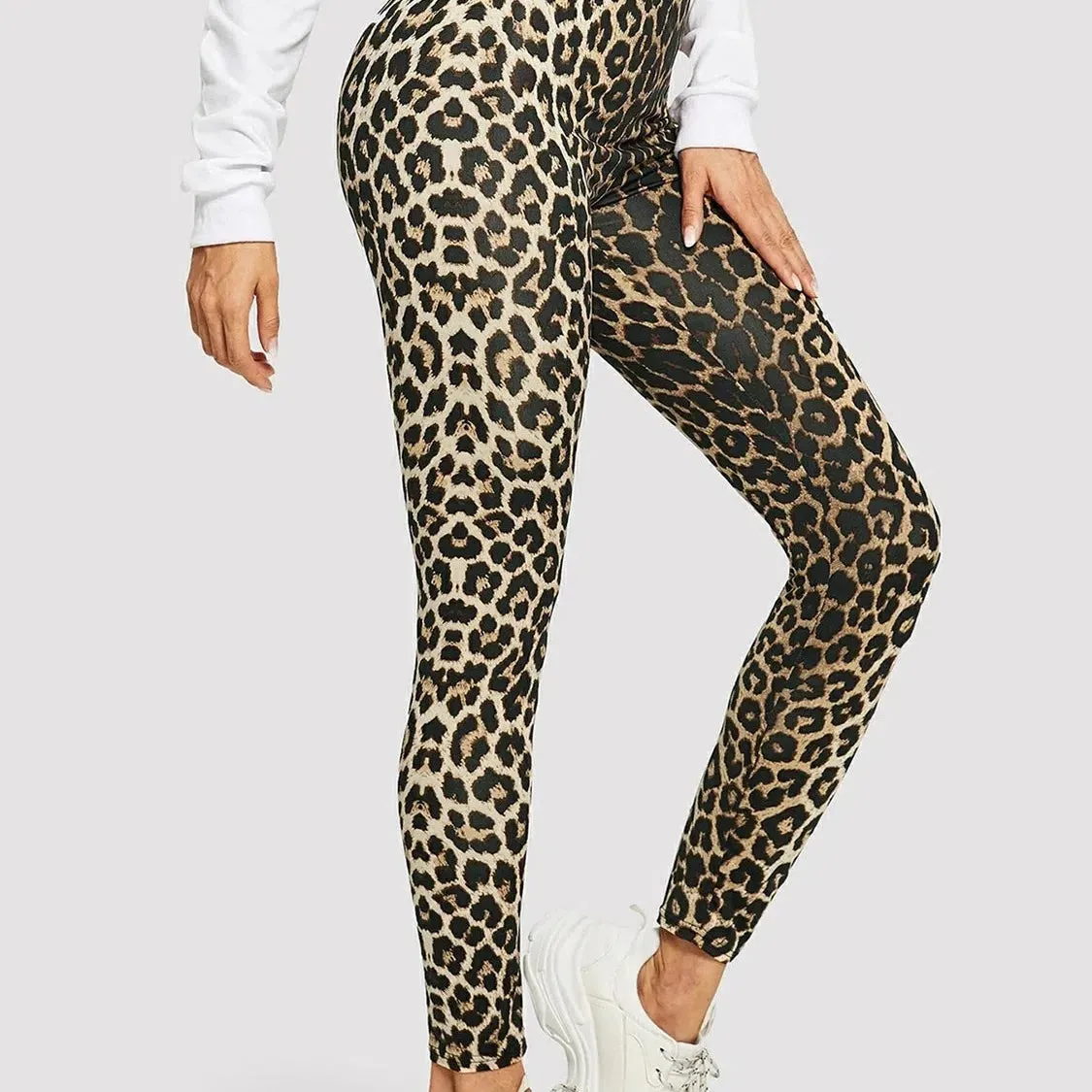 High-Waisted Leopard Print Leggings for Women – Stretchy Yoga Pants with Scrunch Butt for Ultimate Fitness & Style