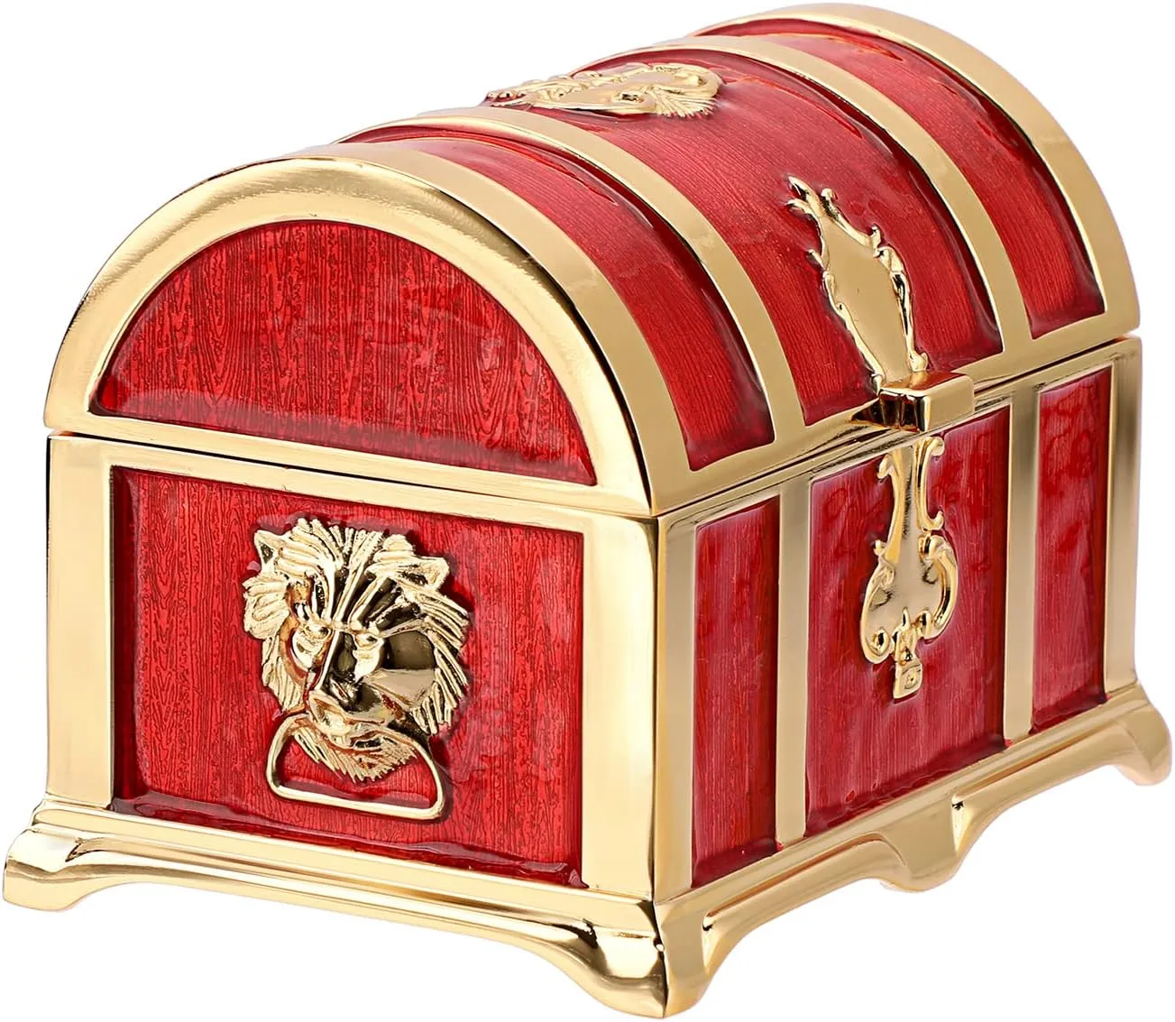 Hipiwe Vintage Metal Jewelry Box Treasure Trinket Chest Ring Earrings Necklace Keepsake Holder Case Gift for Girls Ladies, Red, Medium