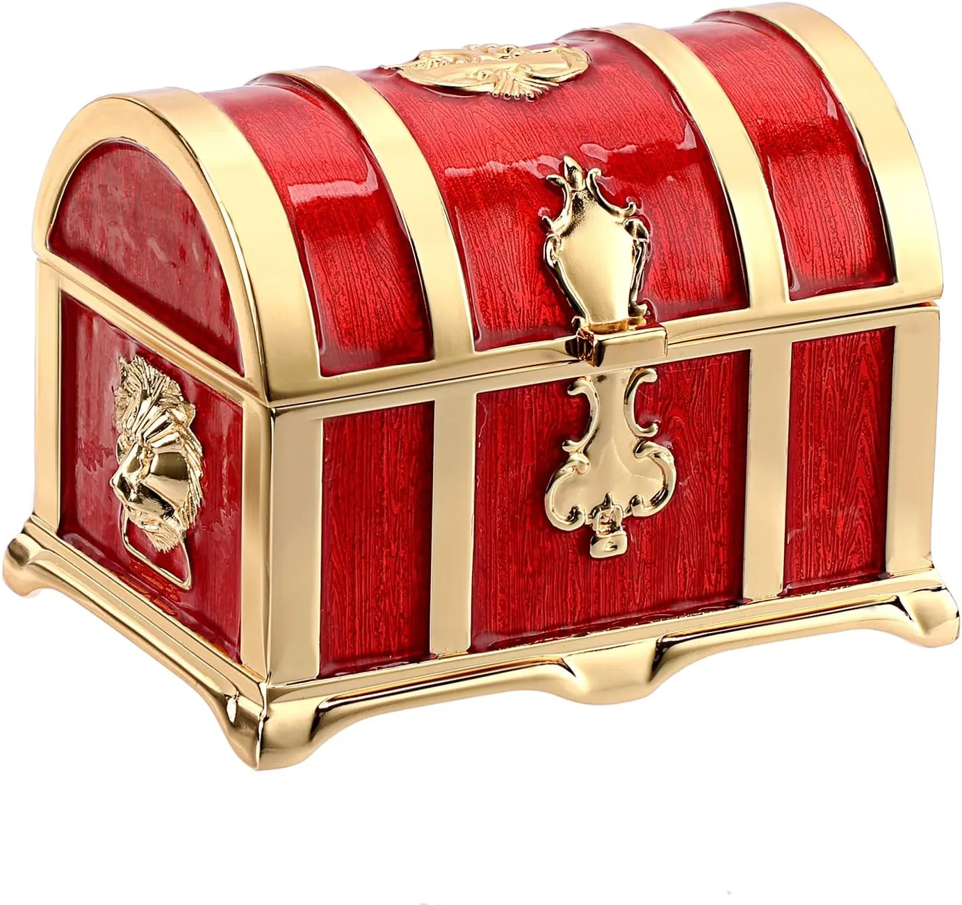 Hipiwe Vintage Metal Jewelry Box Treasure Trinket Chest Ring Earrings Necklace Keepsake Holder Case Gift for Girls Ladies, Red, Medium