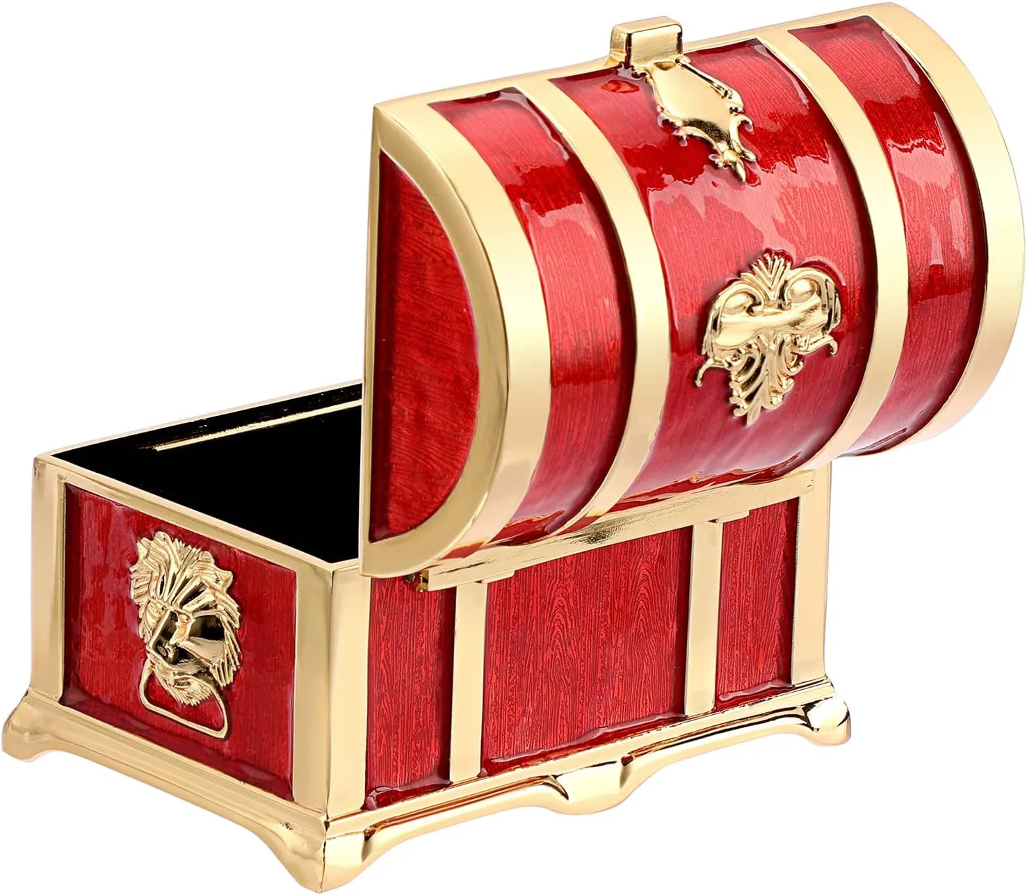 Hipiwe Vintage Metal Jewelry Box Treasure Trinket Chest Ring Earrings Necklace Keepsake Holder Case Gift for Girls Ladies, Red, Medium