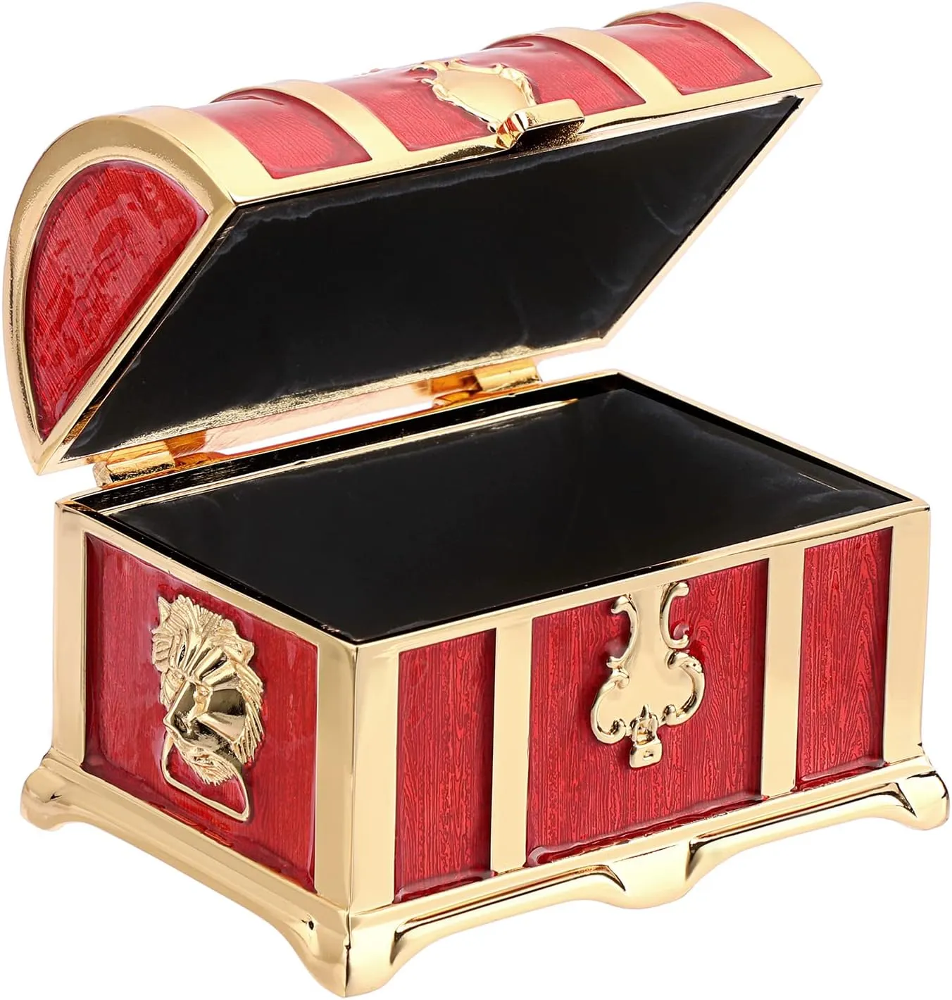 Hipiwe Vintage Metal Jewelry Box Treasure Trinket Chest Ring Earrings Necklace Keepsake Holder Case Gift for Girls Ladies, Red, Medium