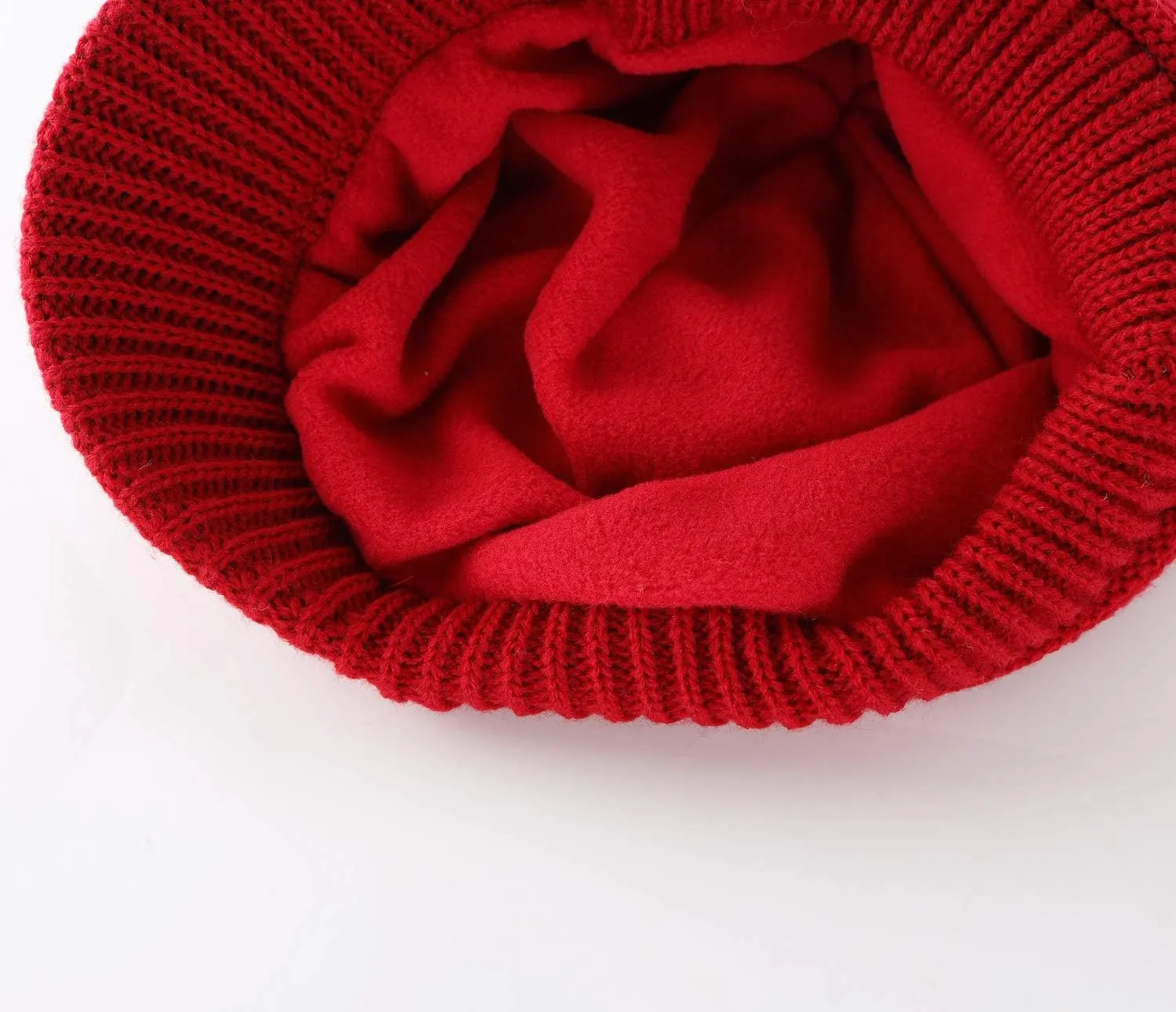 Home Prefer Kids Boys Winter Hat Cable Knitted Hat Fleece Lined Newsboy Cap