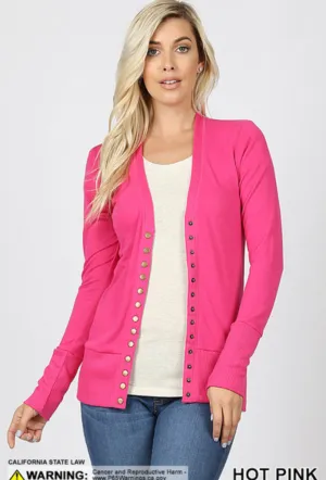 Hot Pink Long Sleeve Snap Cardigan