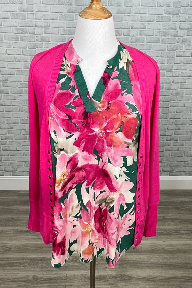 Hot Pink Long Sleeve Snap Cardigan