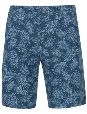 Jefferson Leaf Print Cotton Chino Shorts In Navy - Tokyo Laundry