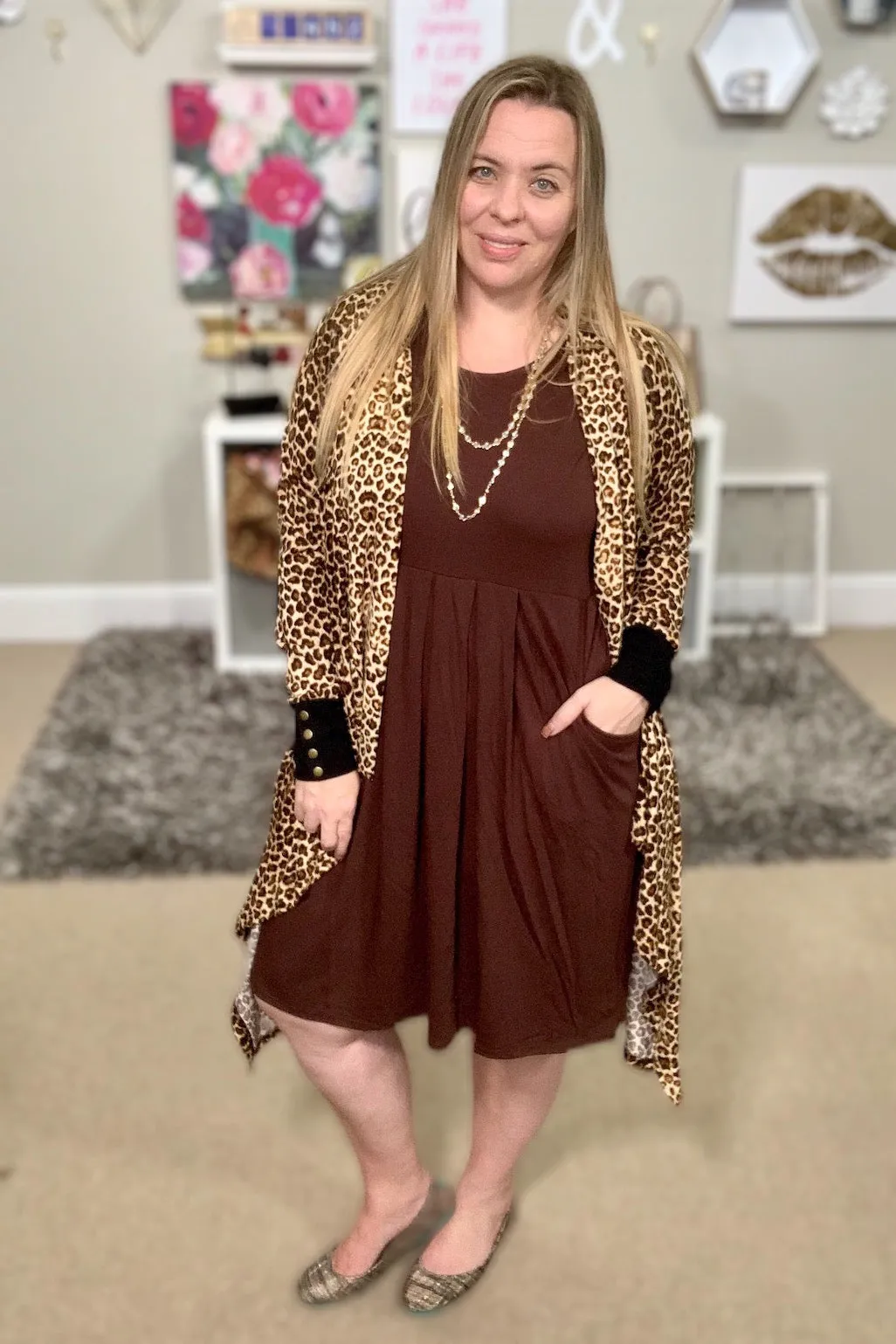 Leopard Print Open Front Cascade Cardi with Snap Details {Hawthorne}
