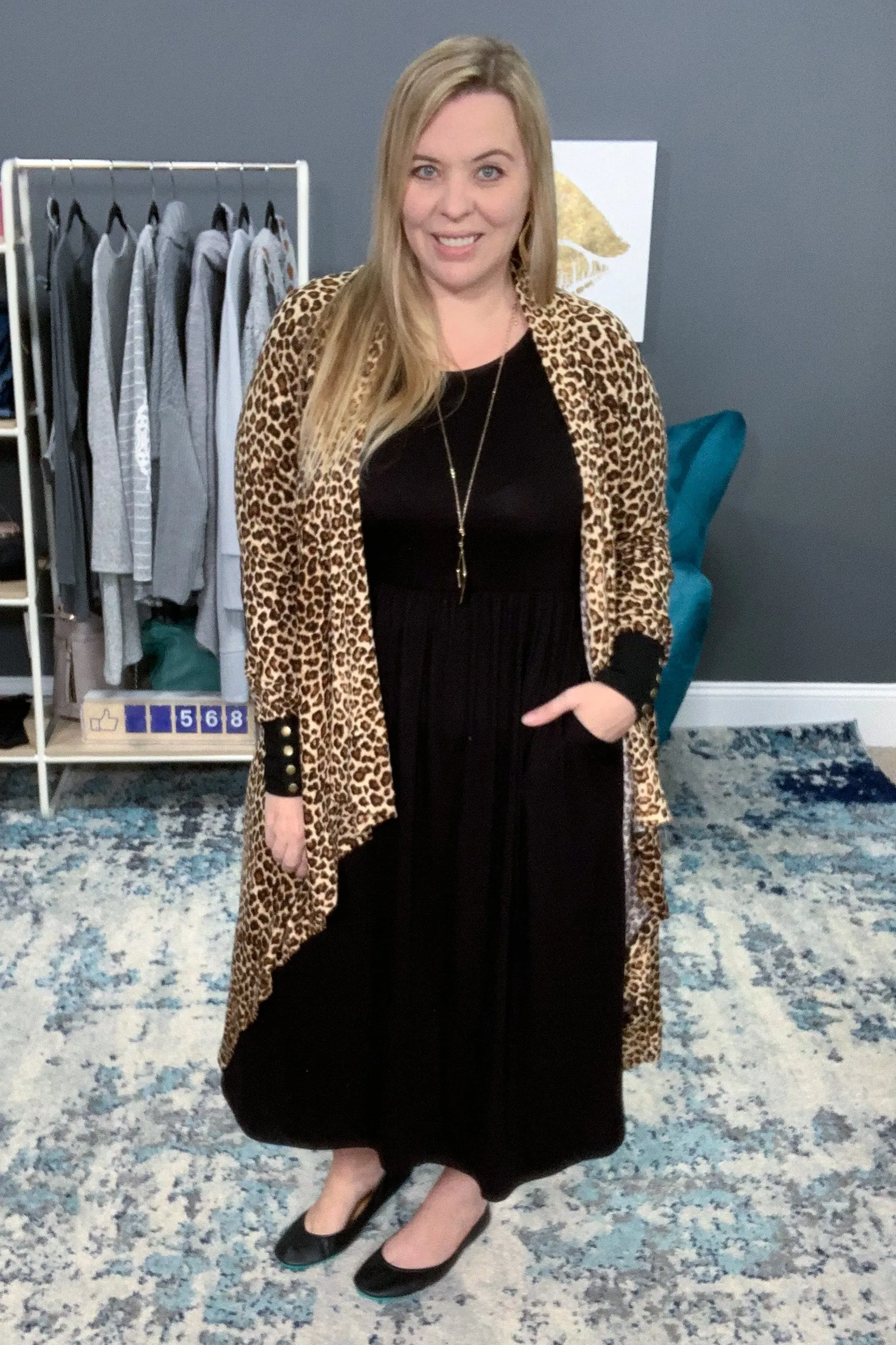 Leopard Print Open Front Cascade Cardi with Snap Details {Hawthorne}