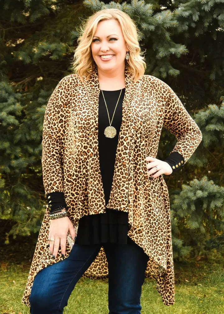 Leopard Print Open Front Cascade Cardi with Snap Details {Hawthorne}