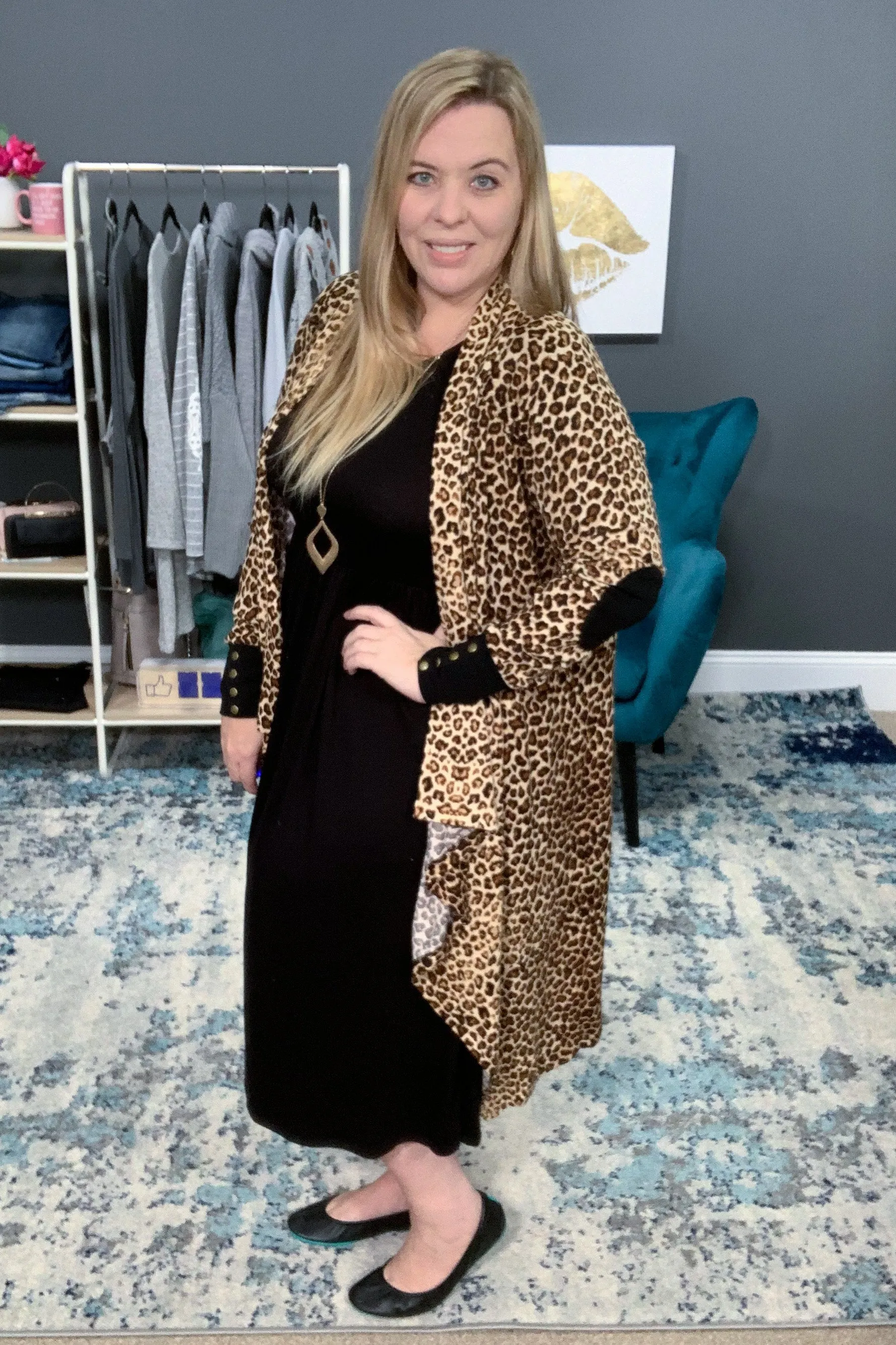 Leopard Print Open Front Cascade Cardi with Snap Details {Hawthorne}