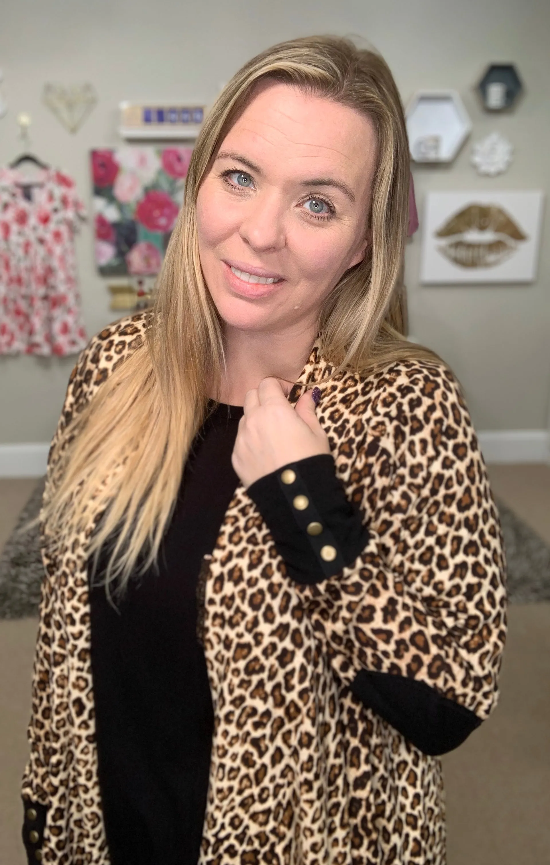 Leopard Print Open Front Cascade Cardi with Snap Details {Hawthorne}