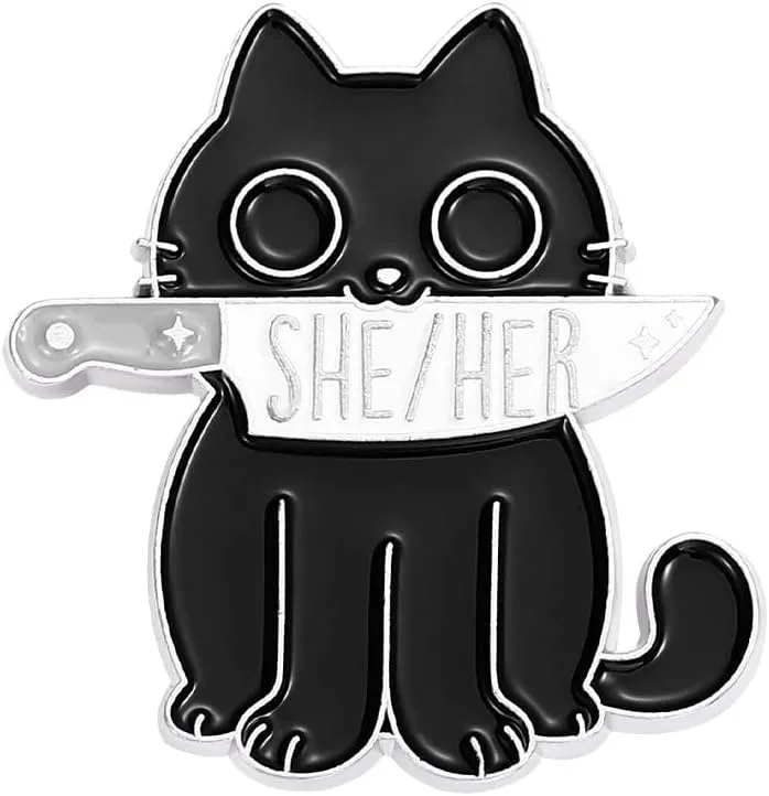 LGBTQ Pin Black Cat with Knife Enamel Pin Cute Animal Enamel Brooch Pin for Jackets Backpacks