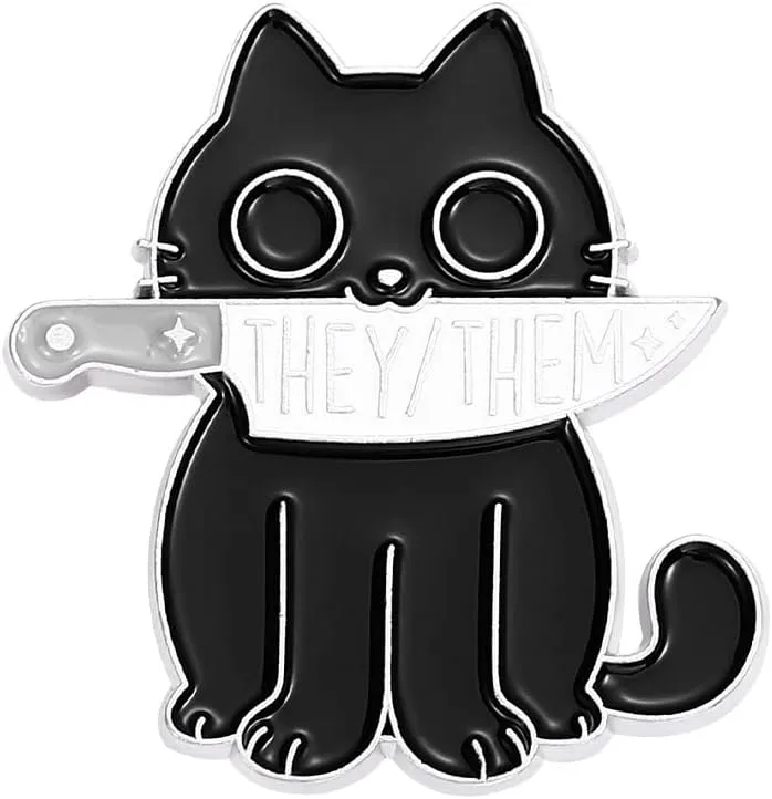 LGBTQ Pin Black Cat with Knife Enamel Pin Cute Animal Enamel Brooch Pin for Jackets Backpacks