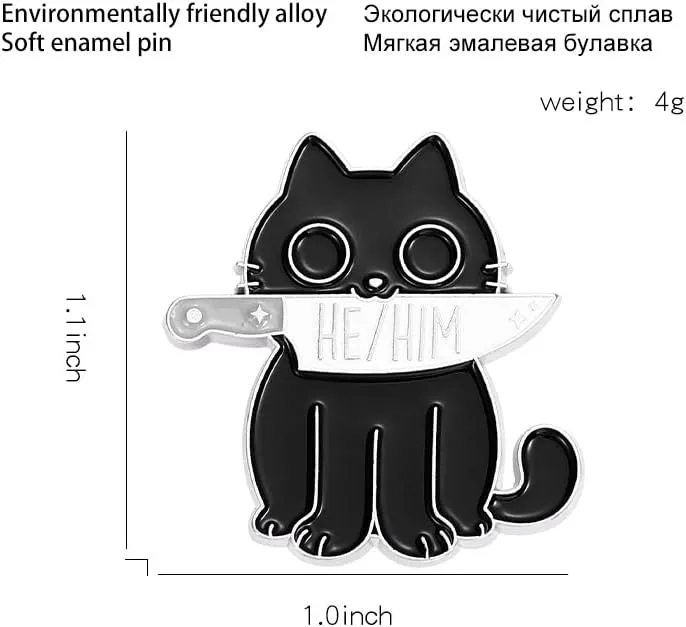 LGBTQ Pin Black Cat with Knife Enamel Pin Cute Animal Enamel Brooch Pin for Jackets Backpacks