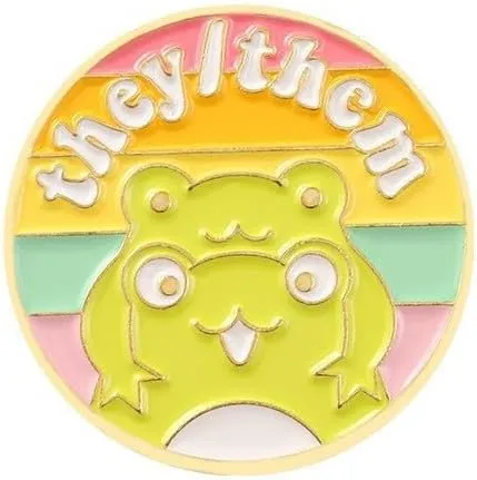 LGBTQ Pronouns Cute Frog PinGender identity pin for Jackets Backpacks