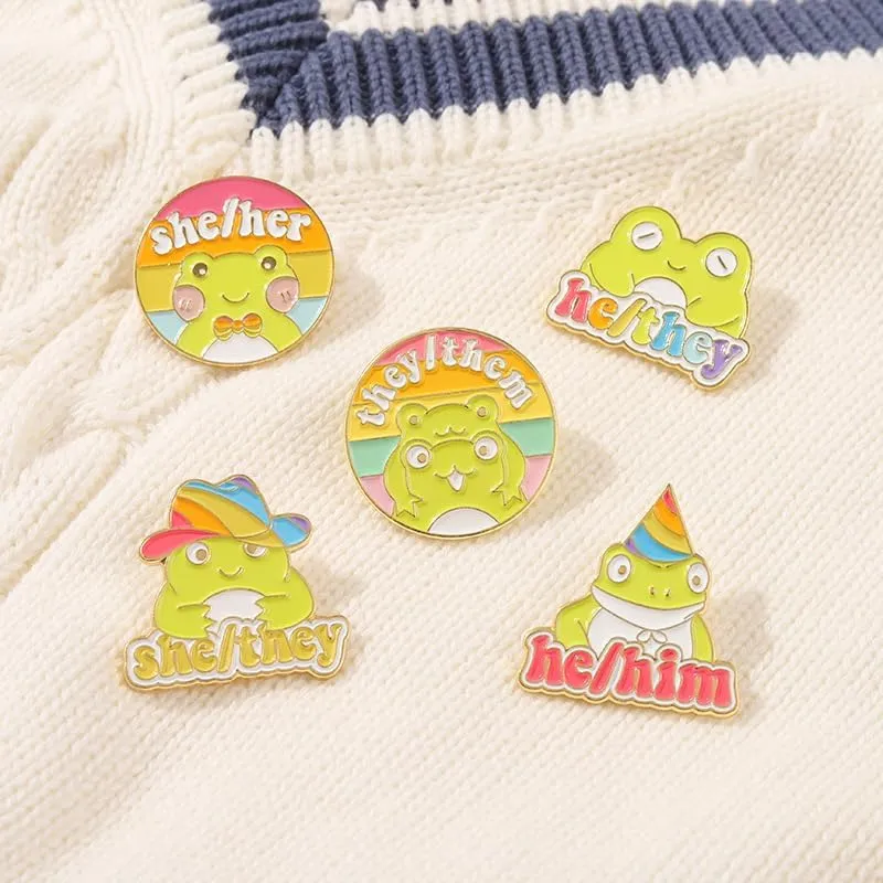 LGBTQ Pronouns Cute Frog PinGender identity pin for Jackets Backpacks