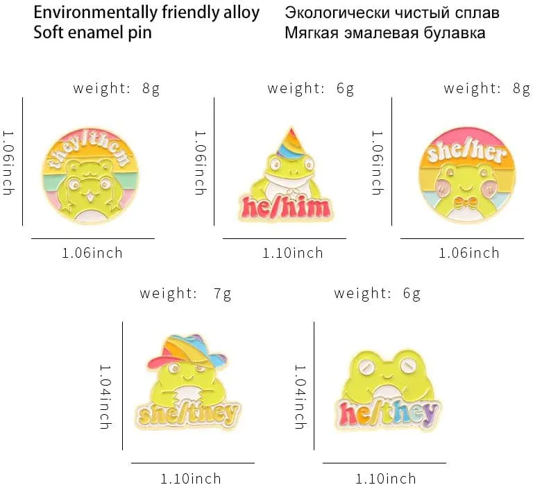 LGBTQ Pronouns Cute Frog PinGender identity pin for Jackets Backpacks