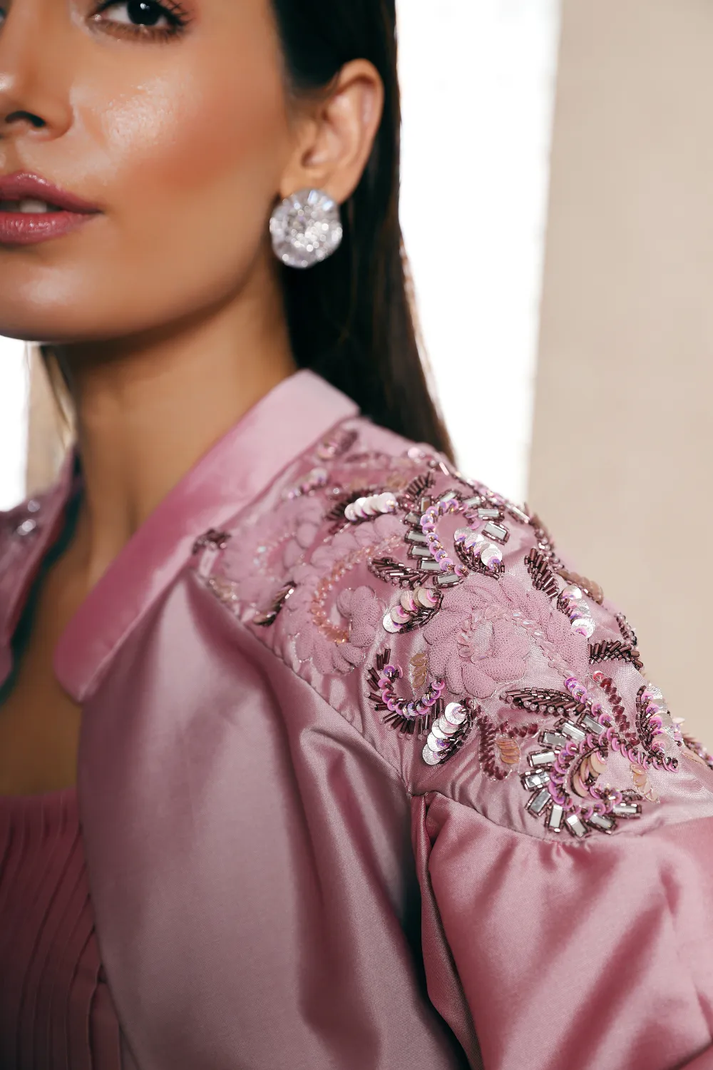 Lilac Taffeta Pants with Embroidered Jacket set