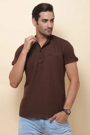 Linen Brown Half Sleeve Shirt for Men