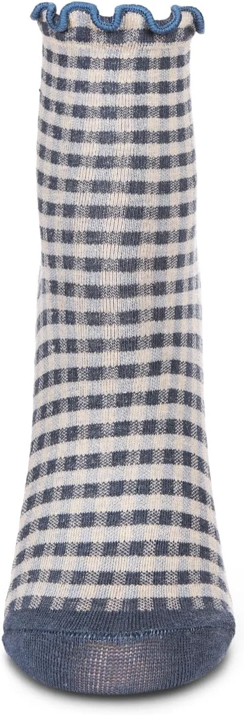 MeMoi Women's Gingham Cotton Blend Ruffle Cuff Anklet Socks