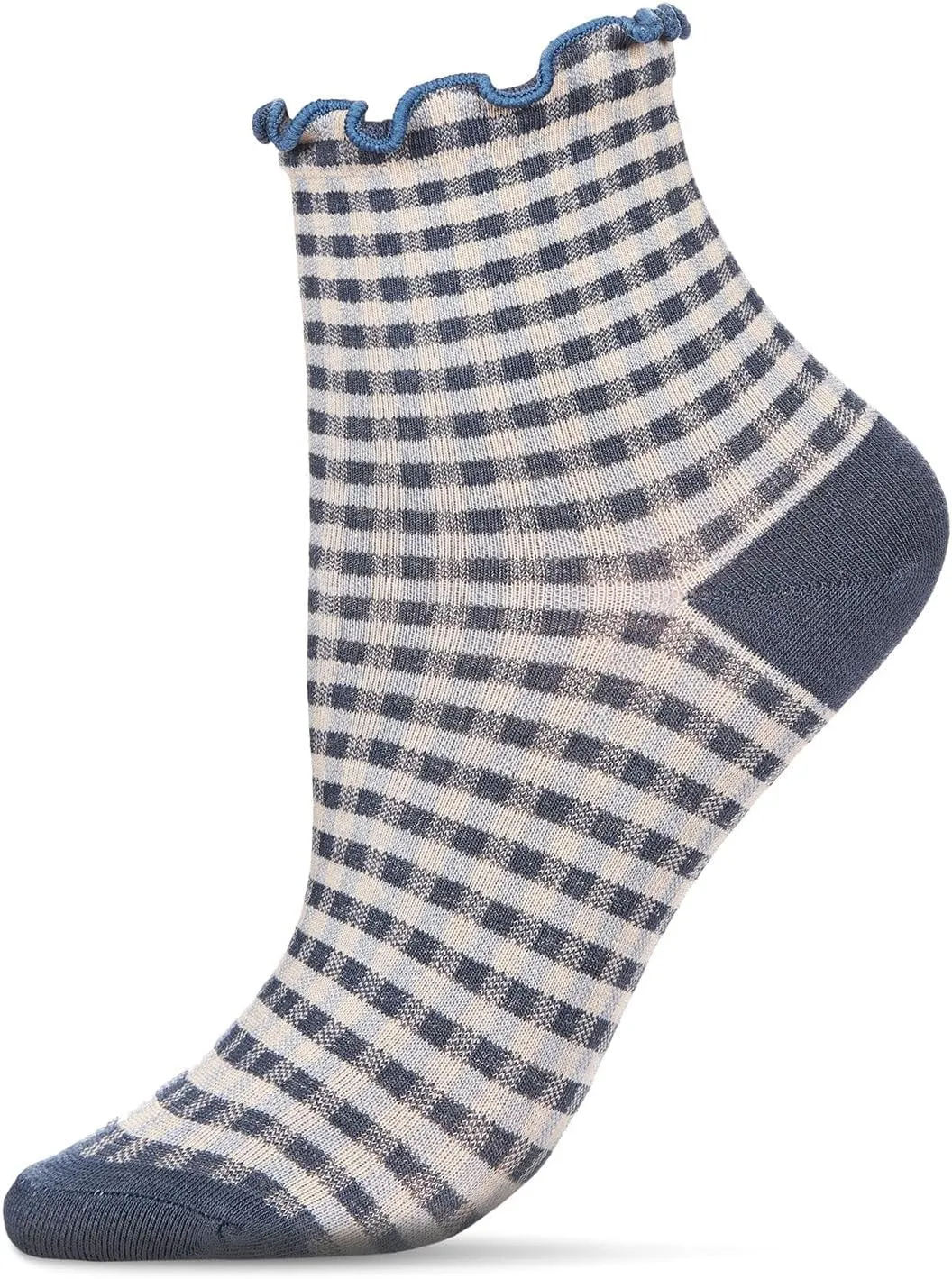MeMoi Women's Gingham Cotton Blend Ruffle Cuff Anklet Socks