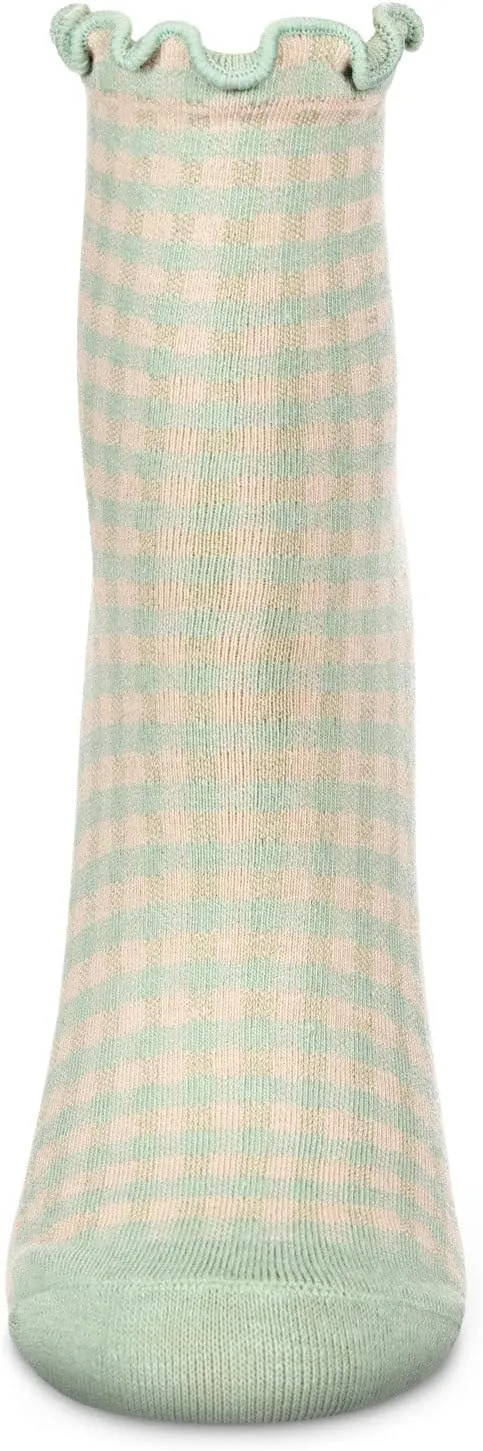 MeMoi Women's Gingham Cotton Blend Ruffle Cuff Anklet Socks