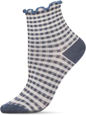 MeMoi Women's Gingham Cotton Blend Ruffle Cuff Anklet Socks