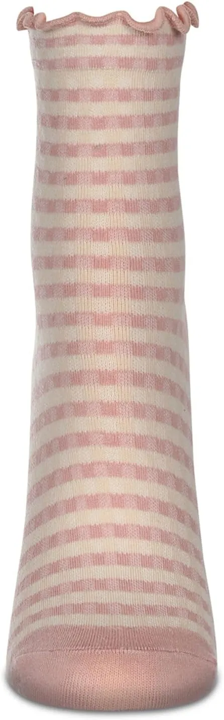 MeMoi Women's Gingham Cotton Blend Ruffle Cuff Anklet Socks