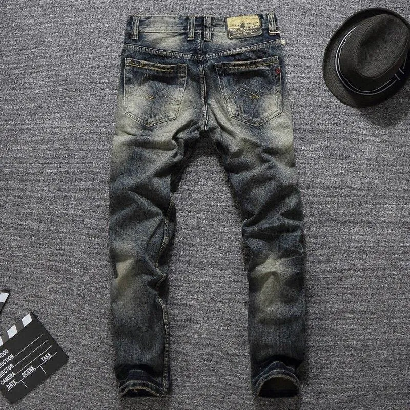Men's Vintage Retro Style Slim Fit Distressed Jeans