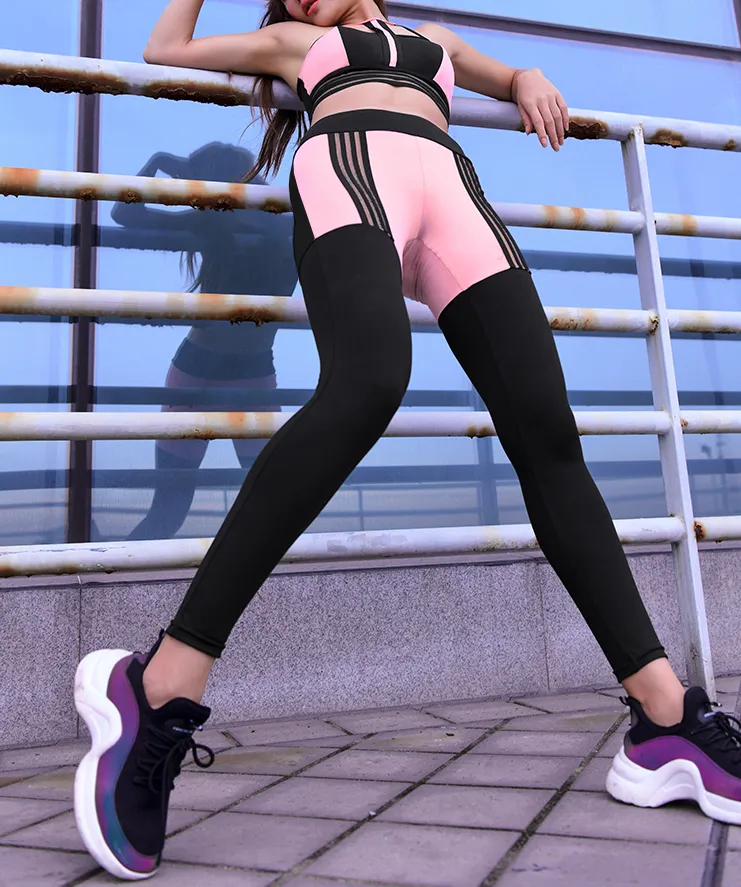 MIP CONTRAST PANEL LEGGINGS WITH BLACK STRIPE DETAIL