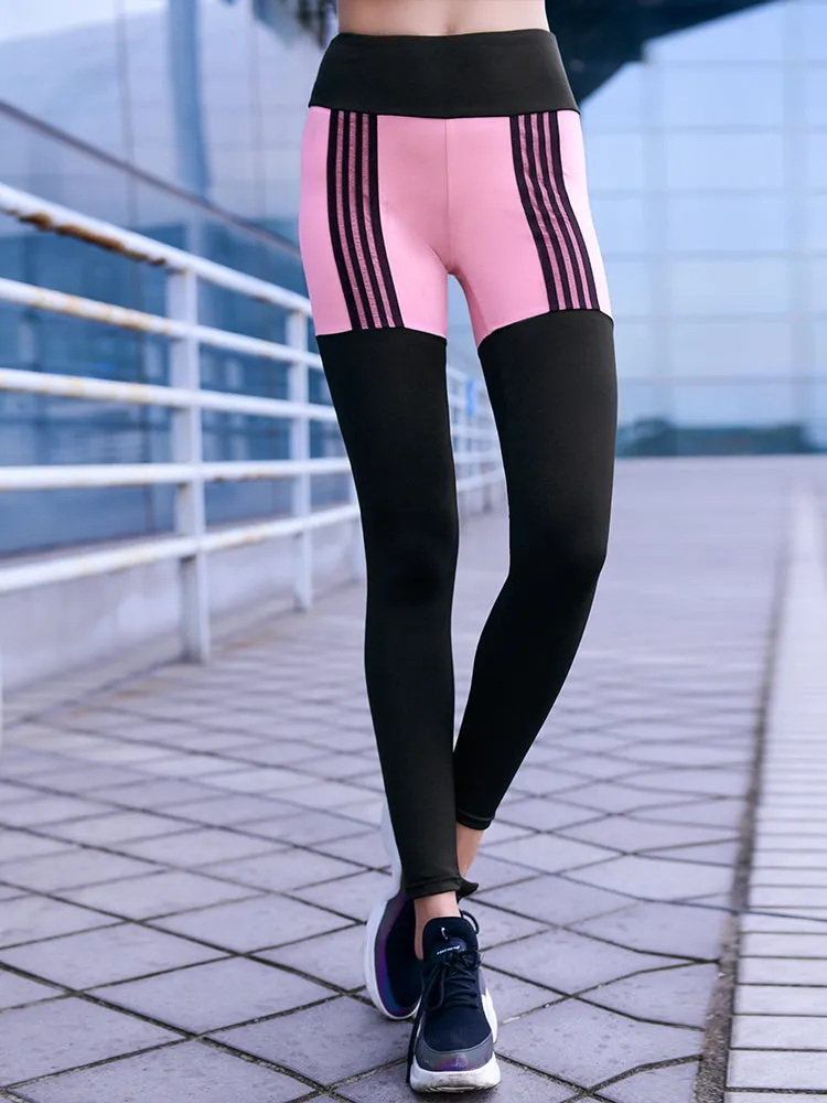 MIP CONTRAST PANEL LEGGINGS WITH BLACK STRIPE DETAIL