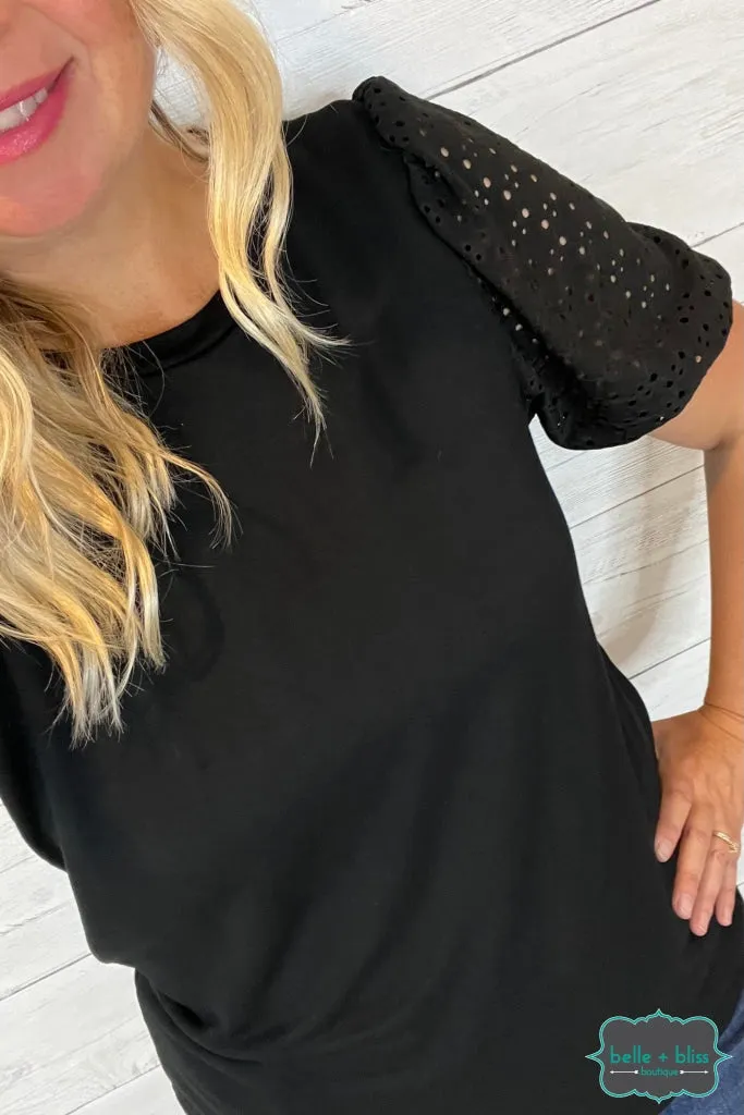 Nikki Eyelet Sleeve Top - Black