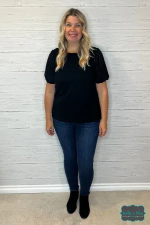 Nikki Eyelet Sleeve Top - Black