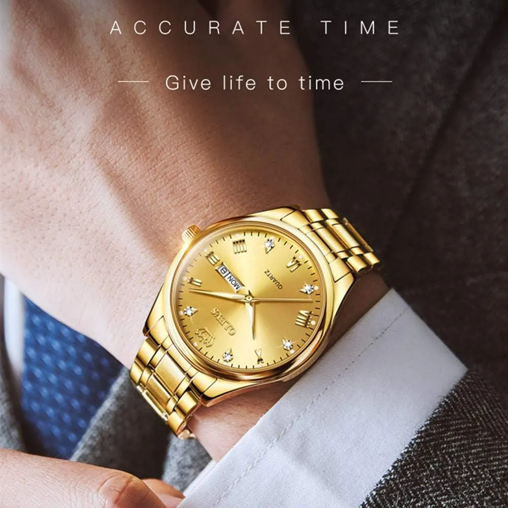 OLEVS Watch for Men Stainless Steel Business Dress Analog Quartz Men Watch Large Face Day Waterproof Luminous Classic Wrist Watch