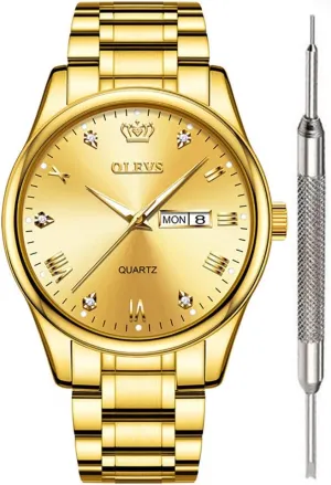 OLEVS Watch for Men Stainless Steel Business Dress Analog Quartz Men Watch Large Face Day Waterproof Luminous Classic Wrist Watch