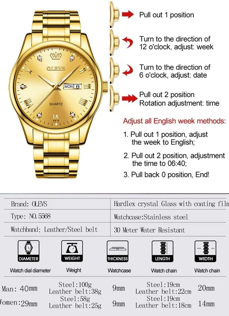 OLEVS Watch for Men Stainless Steel Business Dress Analog Quartz Men Watch Large Face Day Waterproof Luminous Classic Wrist Watch