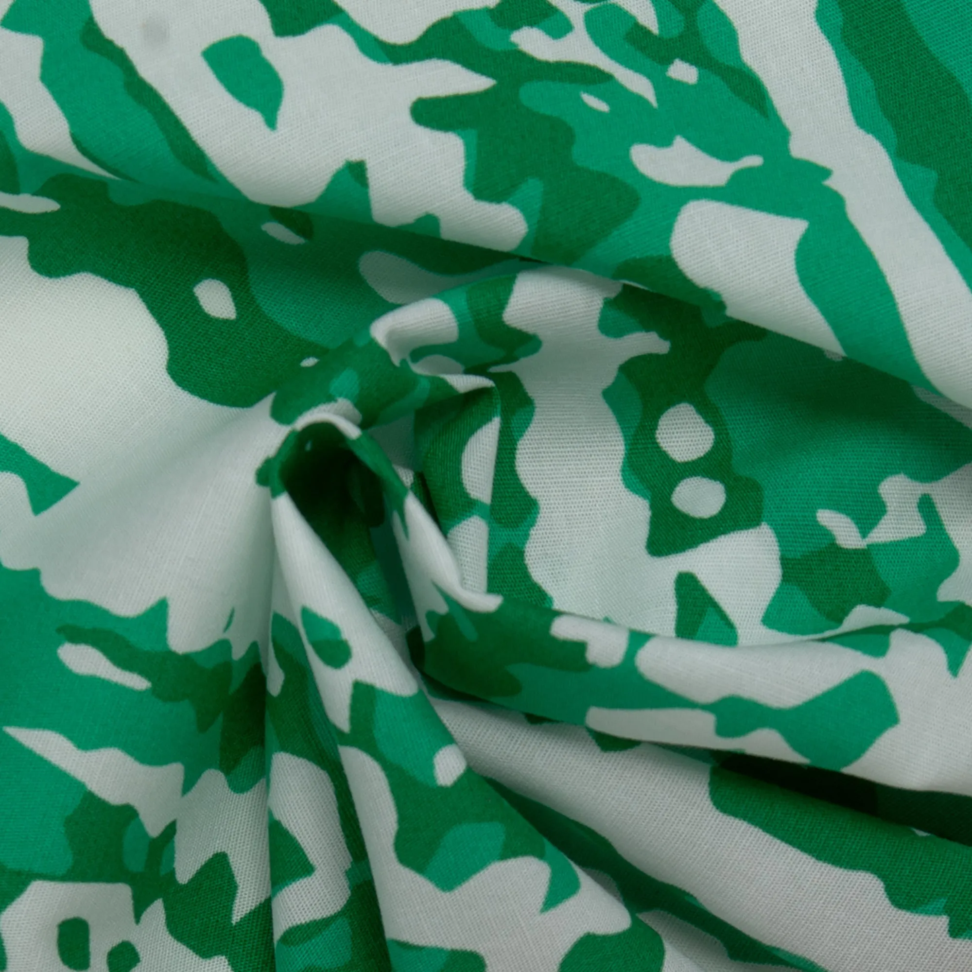 Printed Stretch Cotton Poplin - PAULINA - Abstract - Green