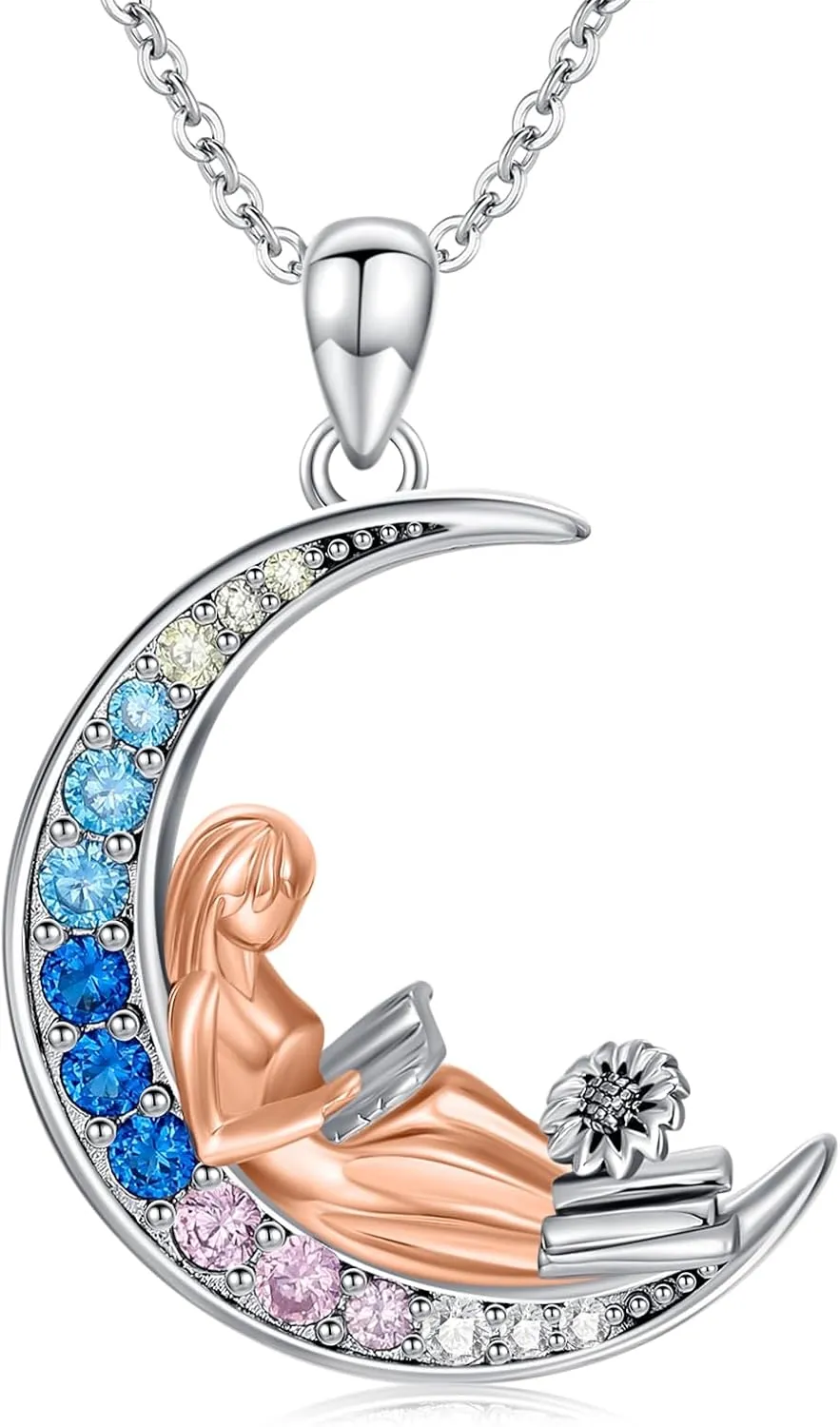 Reading Necklace for Women 925 Sterling Silver Book Pendant Necklace Jewelry Christmas Birthday Library Gifts for Librarians Book Lovers