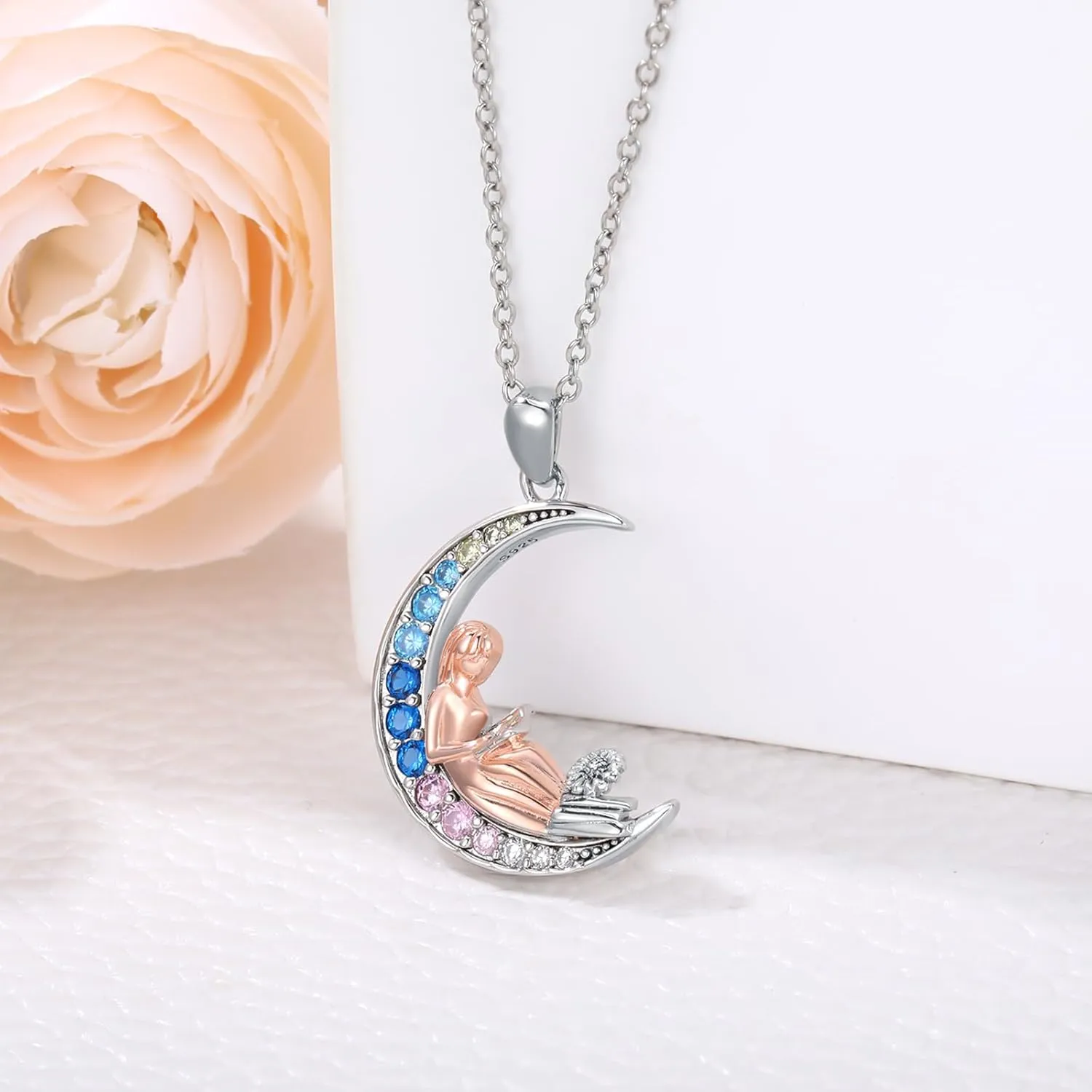 Reading Necklace for Women 925 Sterling Silver Book Pendant Necklace Jewelry Christmas Birthday Library Gifts for Librarians Book Lovers