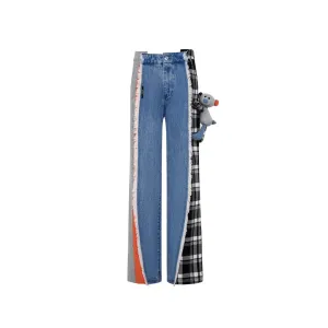 Retro Plaid Patch Jeans