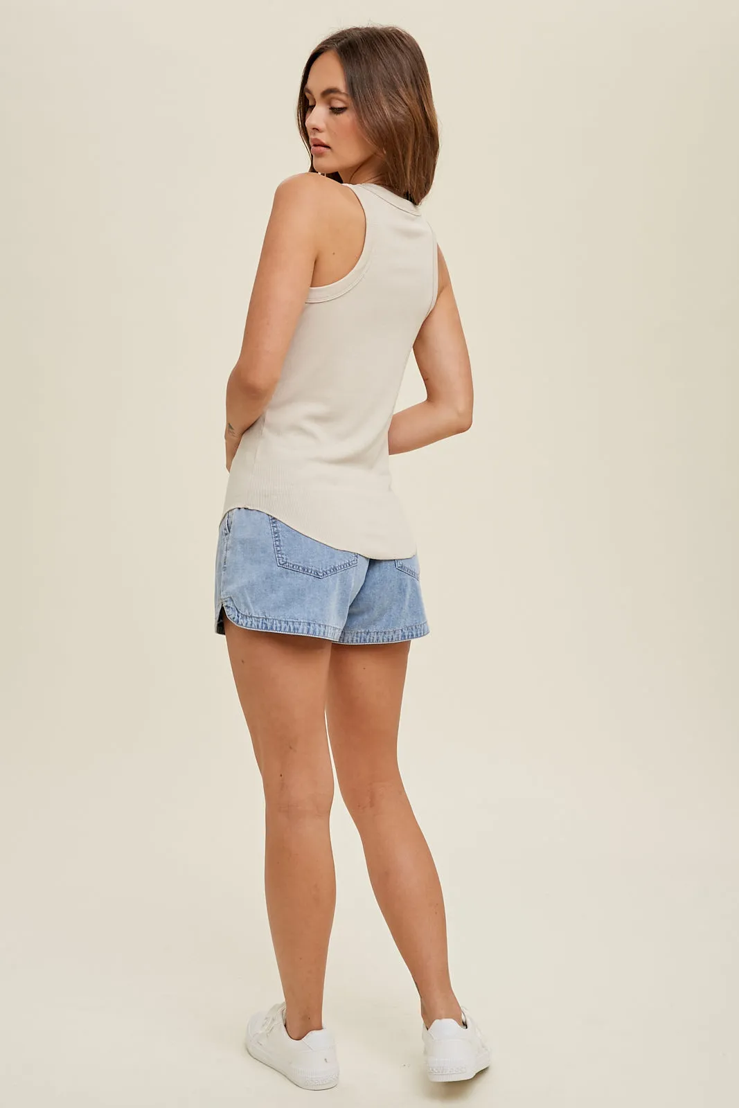 Ribbed Round Neck Tank - Oatmilk