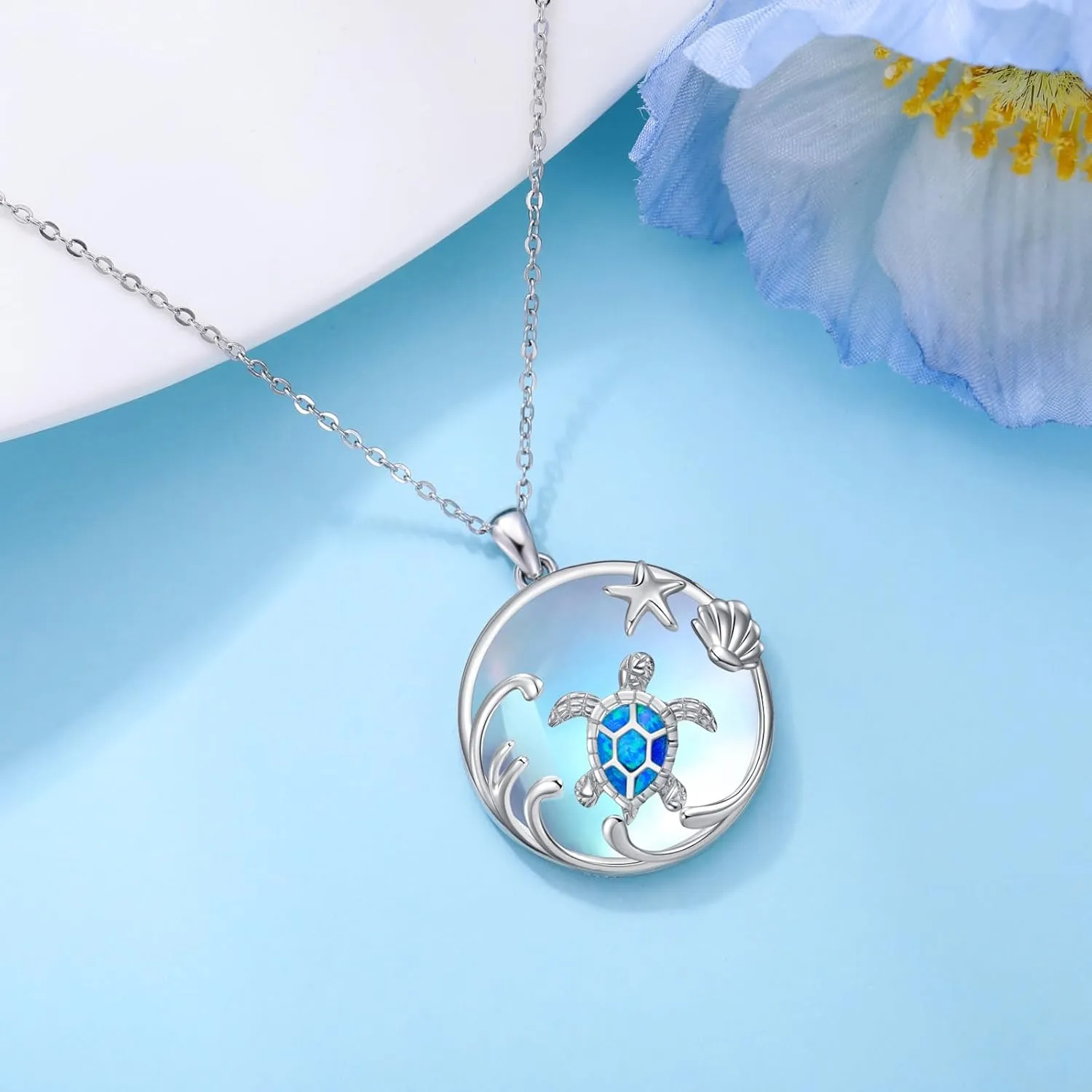 Sea Turtle/Mermaid/Axolotl/Jellyfish/Starfish/Octopus Necklace for Women 925 Sterling Silver Ocean Animal Pendant Necklace Jewelry Birthday Ocean Themed Gifts for Ocean Lovers