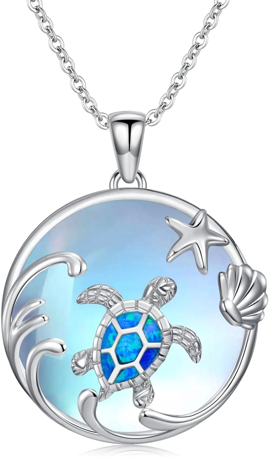 Sea Turtle/Mermaid/Axolotl/Jellyfish/Starfish/Octopus Necklace for Women 925 Sterling Silver Ocean Animal Pendant Necklace Jewelry Birthday Ocean Themed Gifts for Ocean Lovers