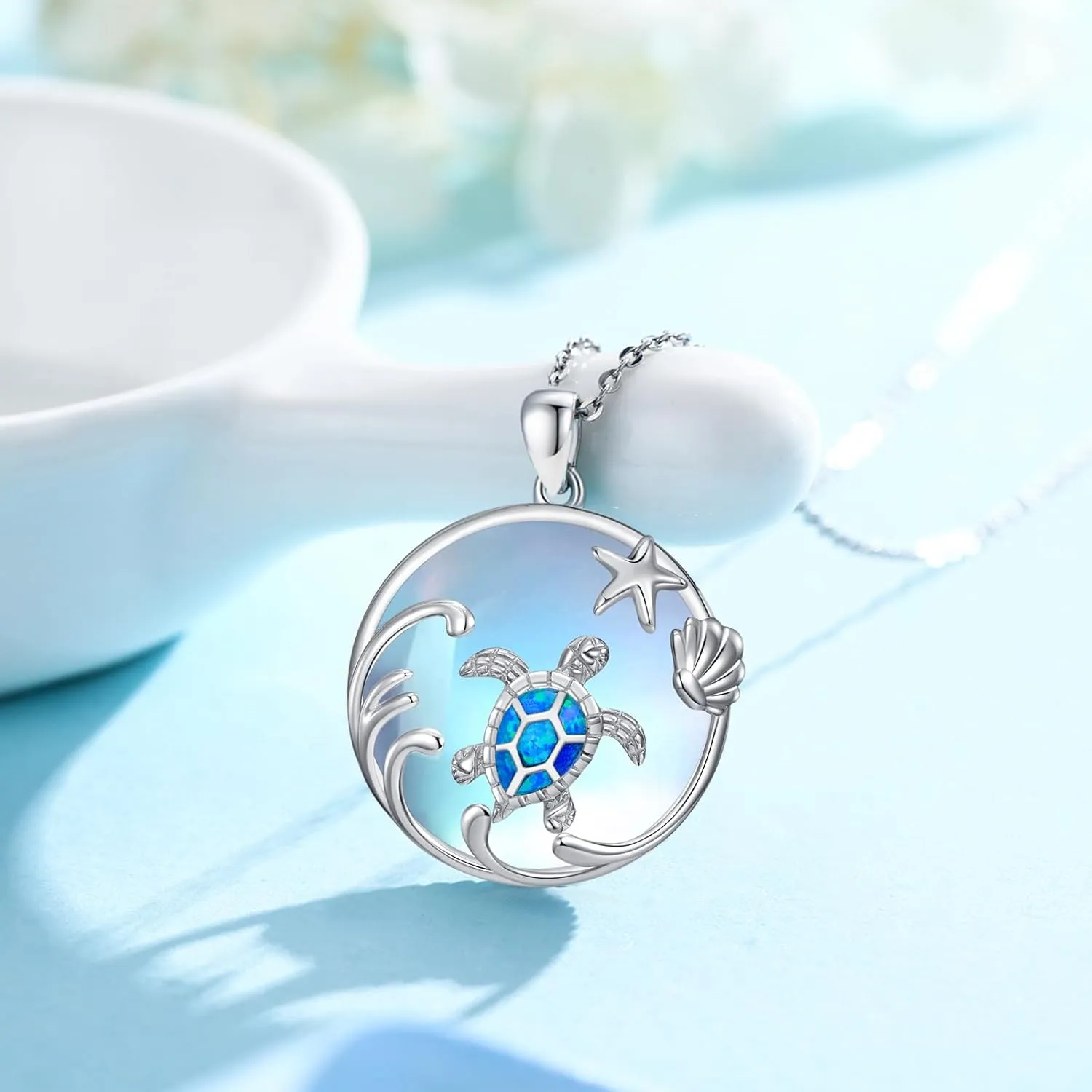 Sea Turtle/Mermaid/Axolotl/Jellyfish/Starfish/Octopus Necklace for Women 925 Sterling Silver Ocean Animal Pendant Necklace Jewelry Birthday Ocean Themed Gifts for Ocean Lovers