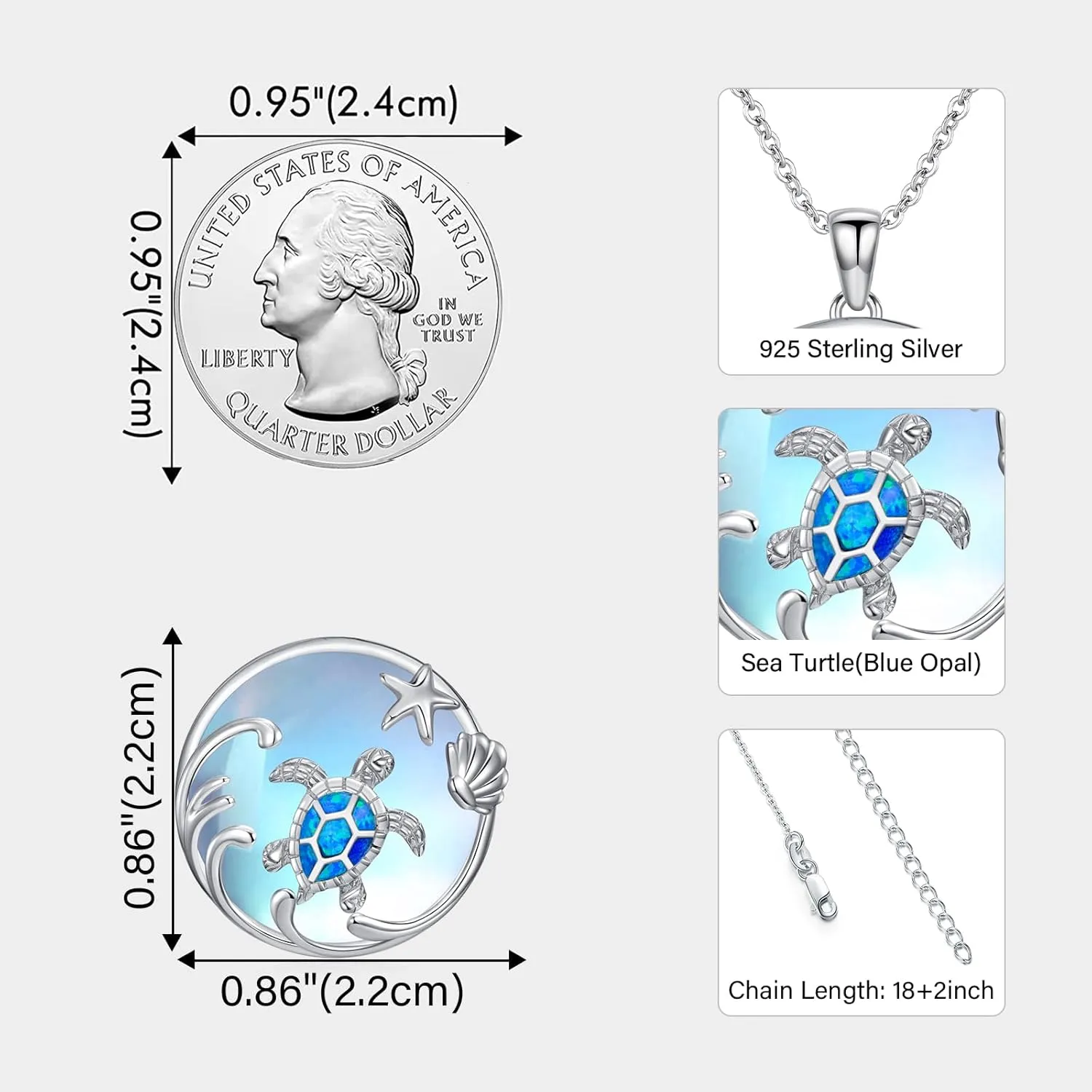 Sea Turtle/Mermaid/Axolotl/Jellyfish/Starfish/Octopus Necklace for Women 925 Sterling Silver Ocean Animal Pendant Necklace Jewelry Birthday Ocean Themed Gifts for Ocean Lovers