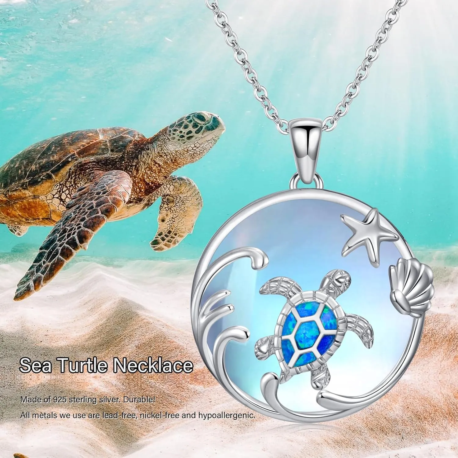 Sea Turtle/Mermaid/Axolotl/Jellyfish/Starfish/Octopus Necklace for Women 925 Sterling Silver Ocean Animal Pendant Necklace Jewelry Birthday Ocean Themed Gifts for Ocean Lovers