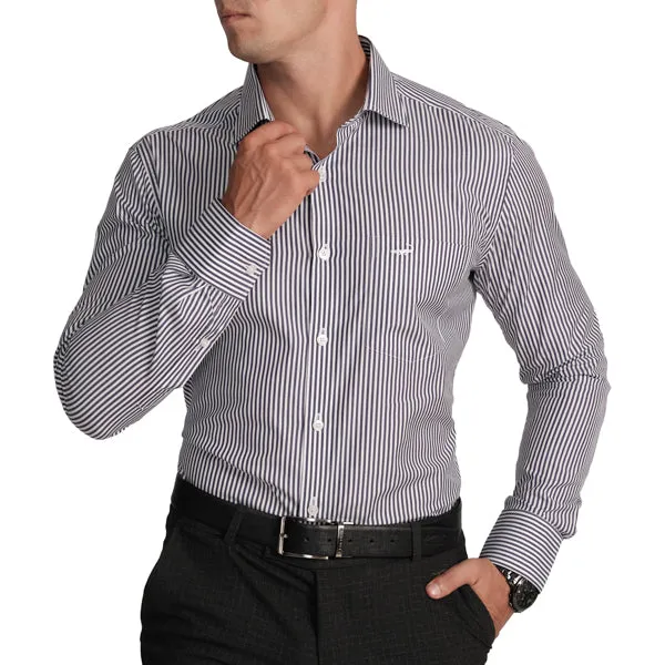 Slim Fit Full Sleeve Stripe Formal Shirt with French Placket-Jet Set