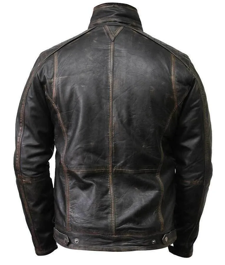 Spine Spark Café Racer Waxed Multi Pockets Biker Leather Jacket