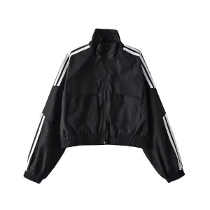 Striped Sleeve Zip Up Wind Breaker Jacket