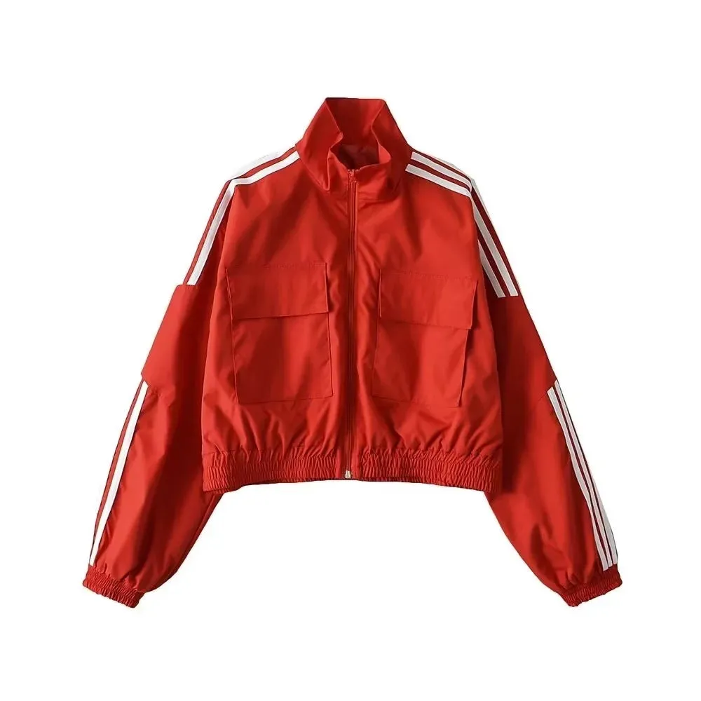 Striped Sleeve Zip Up Wind Breaker Jacket