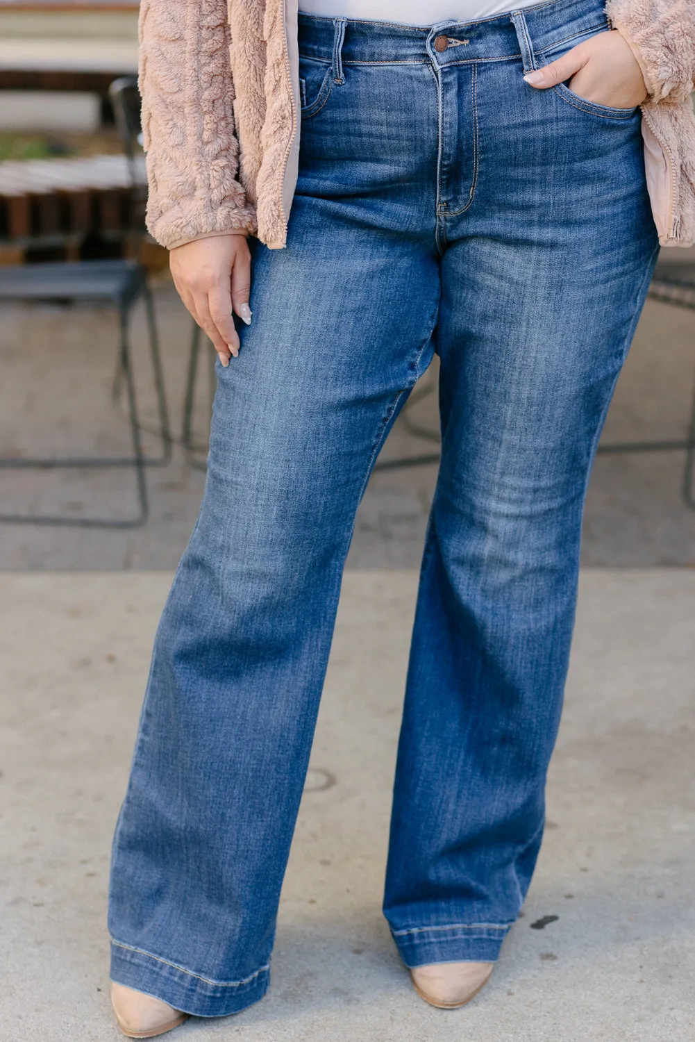 Sunny High Rise Wide Hem Flare Jeans - PLUS
